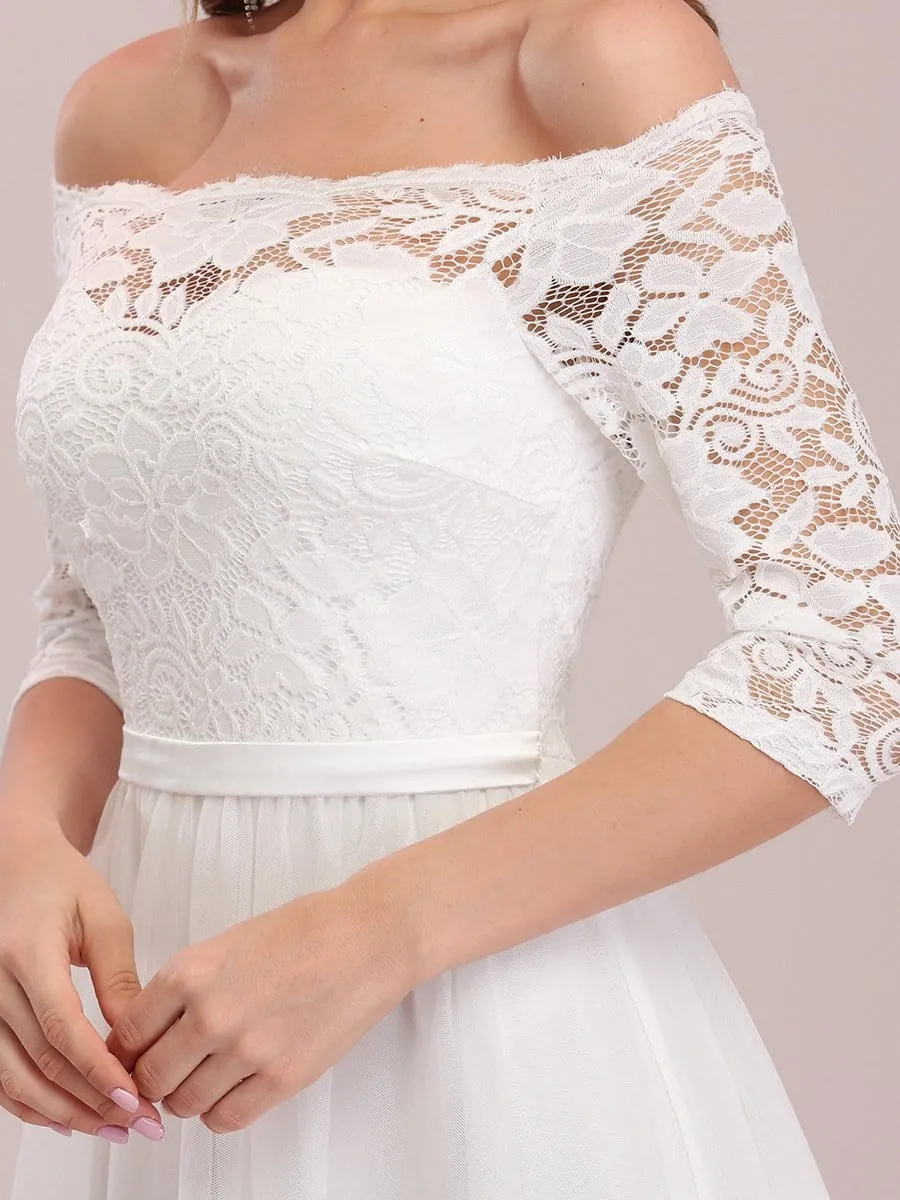 Off Shoulder Floral Lace Formal Tulle Dresses for Women
