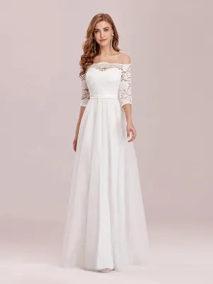 Off Shoulder Floral Lace Formal Tulle Dresses for Women