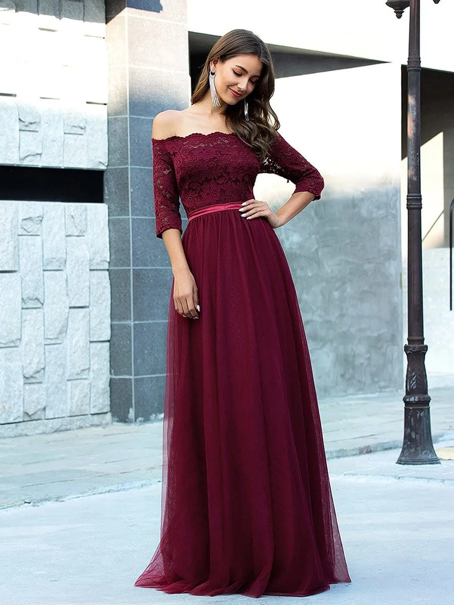 Off Shoulder Floral Lace Formal Tulle Dresses for Women
