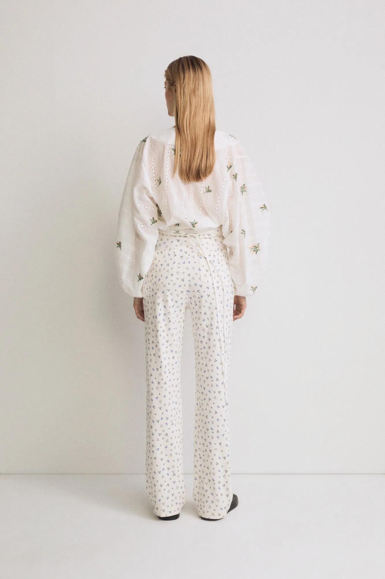 Orange Embroidered Double-breasted Ivory Blouse
