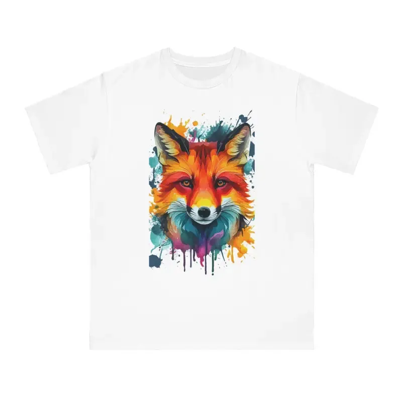 Organic Vibrant Fox Tee with Colorful Splash