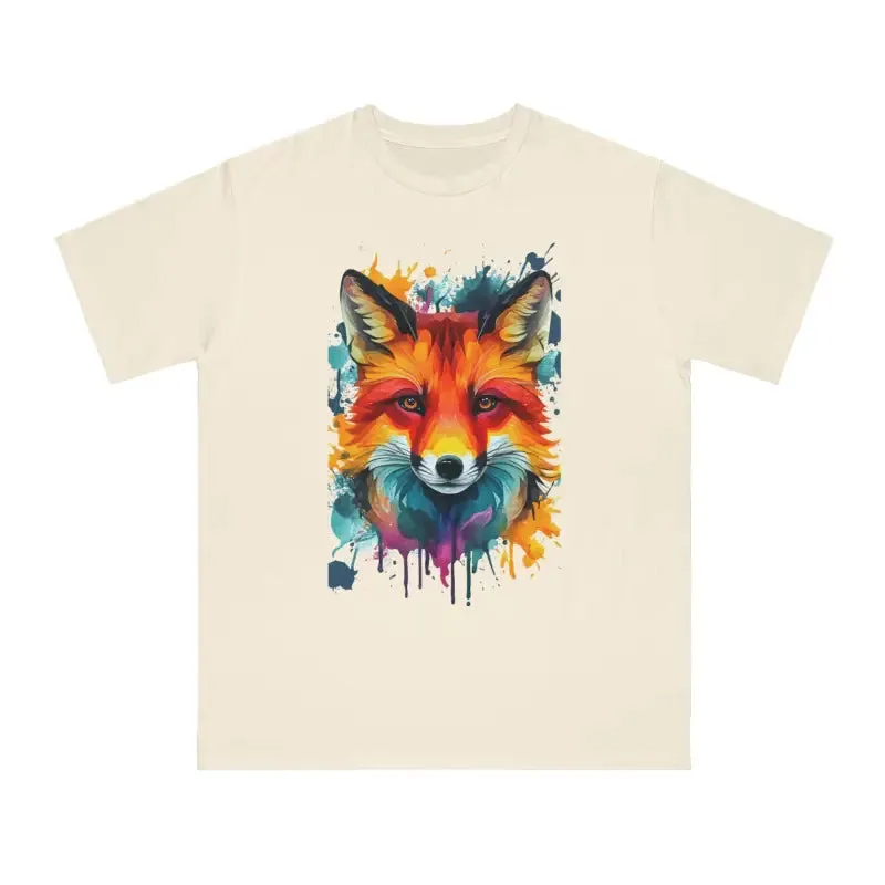 Organic Vibrant Fox Tee with Colorful Splash