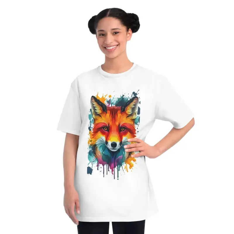Organic Vibrant Fox Tee with Colorful Splash