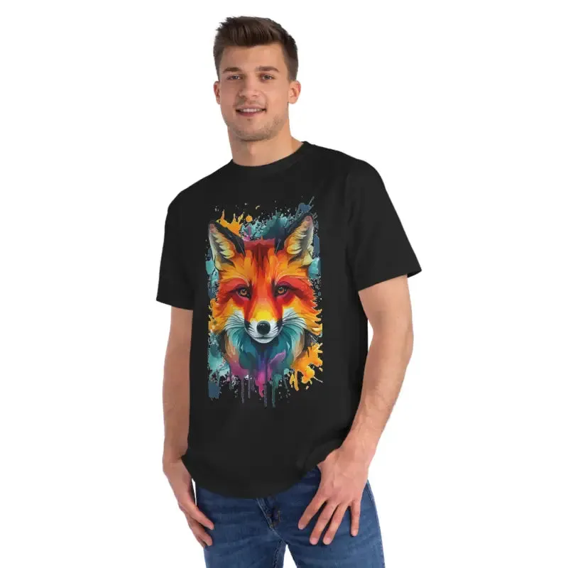 Organic Vibrant Fox Tee with Colorful Splash