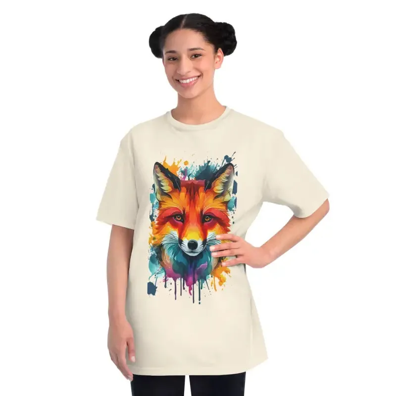 Organic Vibrant Fox Tee with Colorful Splash