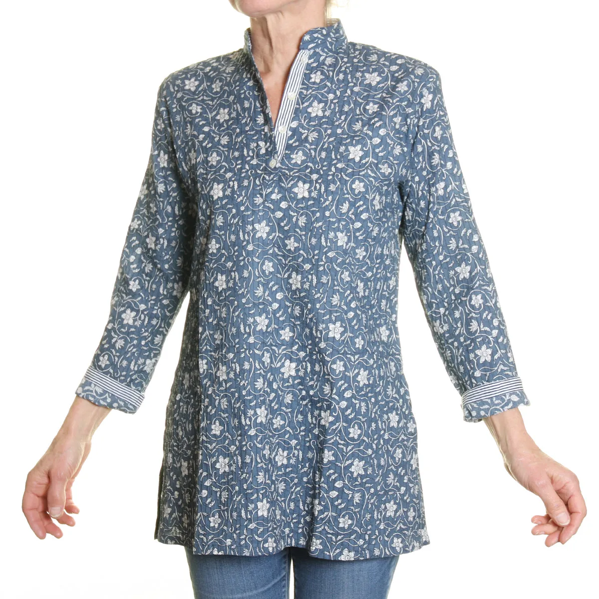 Pintuk Cotton Top - French Blue Print