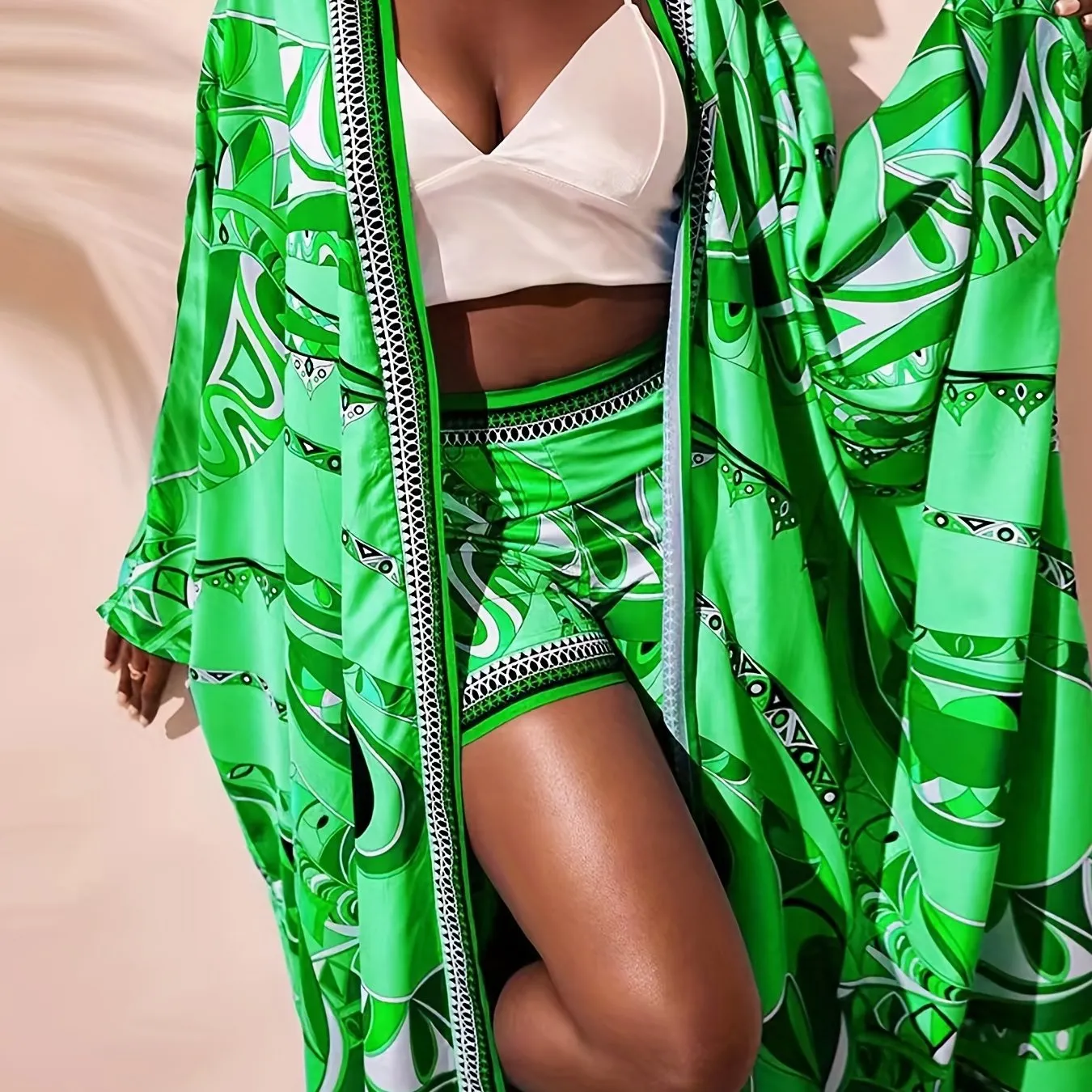 Plus Size Vaction Kimono  Casual  Beachy  Two  Piece  Short Summer  Set