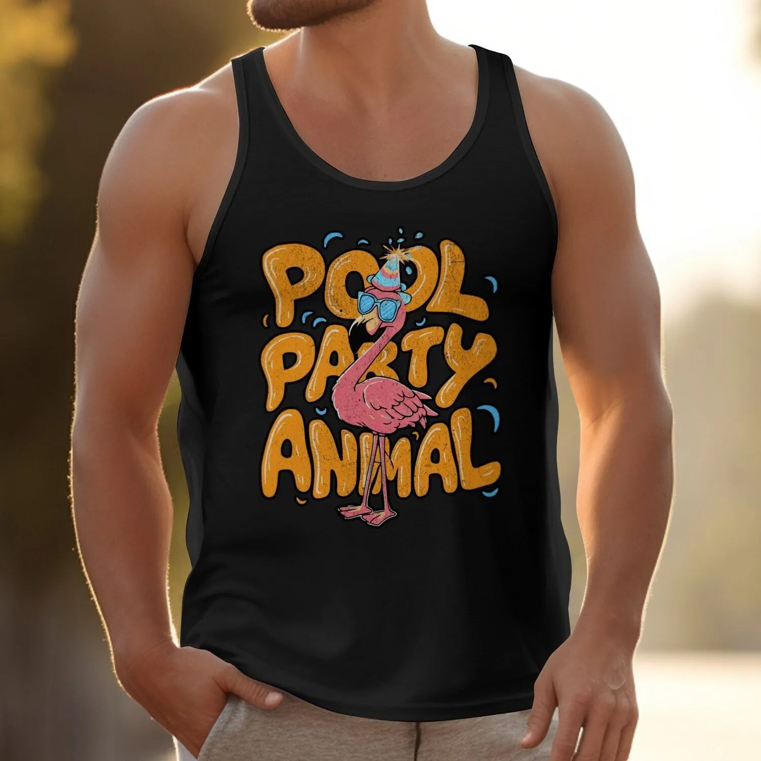 Pool Party Animal T-Shirt, Summer Fun Graphic Tee, Flamingo Party Shirt, Funny Pool Party, Cute Flamingo, Celebration Tank Top