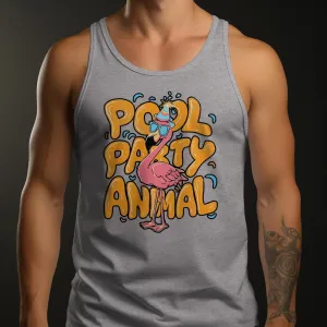 Pool Party Animal T-Shirt, Summer Fun Graphic Tee, Flamingo Party Shirt, Funny Pool Party, Cute Flamingo, Celebration Tank Top