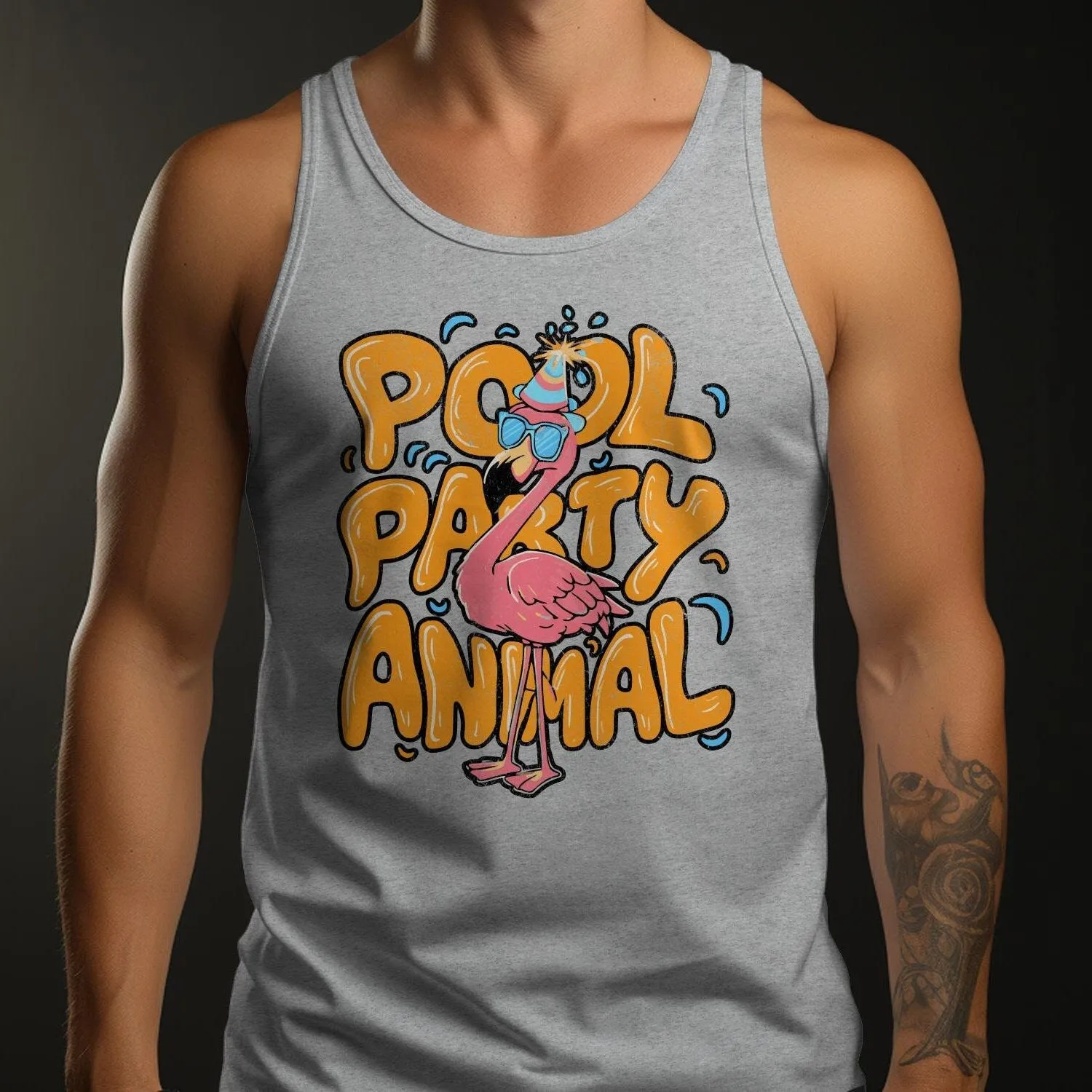 Pool Party Animal T-Shirt, Summer Fun Graphic Tee, Flamingo Party Shirt, Funny Pool Party, Cute Flamingo, Celebration Tank Top