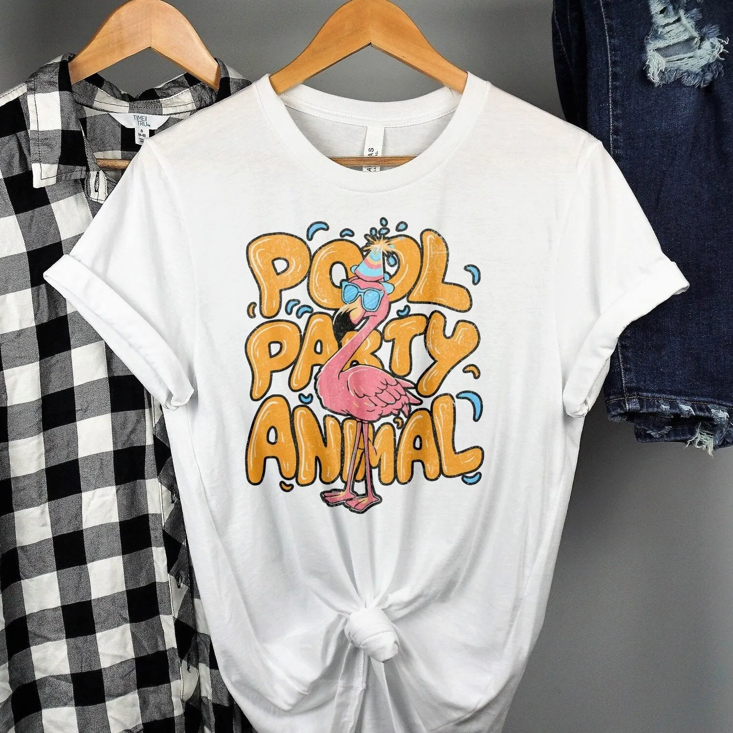 Pool Party Animal T-Shirt, Summer Fun Graphic Tee, Flamingo Party Shirt, Funny Pool Party, Cute Flamingo, Celebration Tank Top