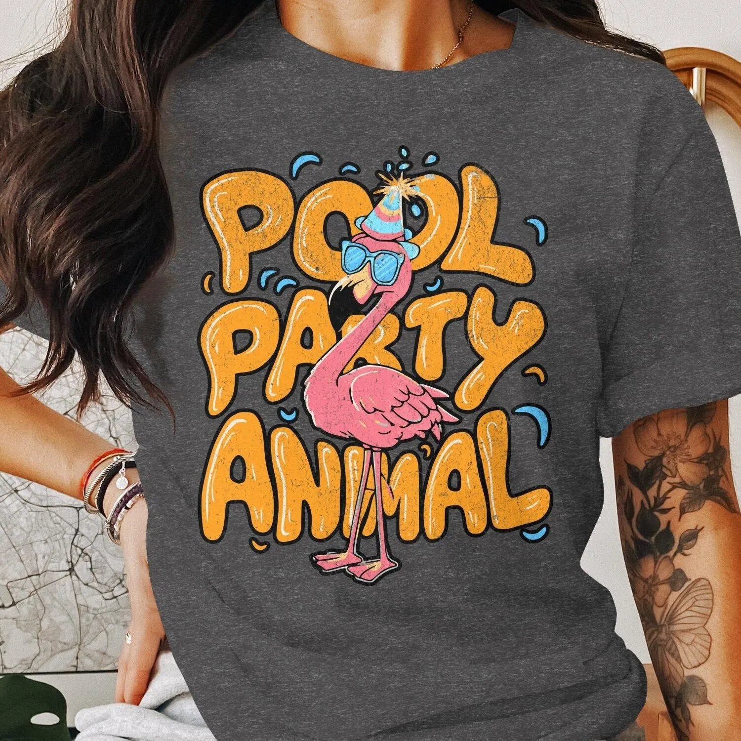 Pool Party Animal T-Shirt, Summer Fun Graphic Tee, Flamingo Party Shirt, Funny Pool Party, Cute Flamingo, Celebration Tank Top