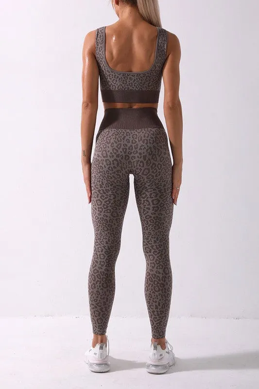 Print High Waist Leggings and Crop Top Yoga Set