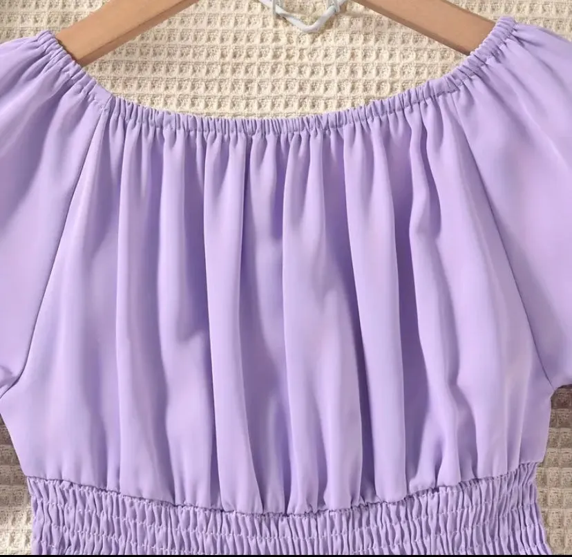 Purple 2pc Girls Crop Top and Matching Striped Shorts