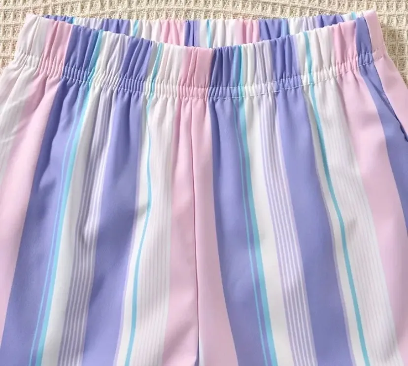 Purple 2pc Girls Crop Top and Matching Striped Shorts