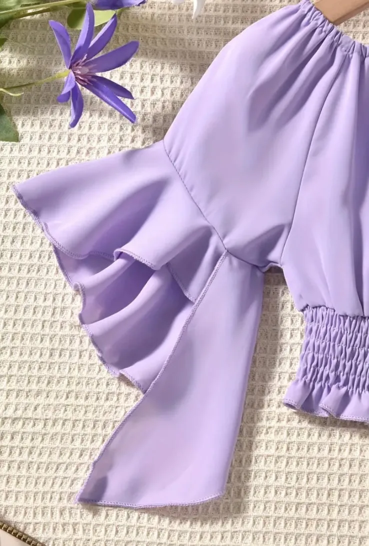 Purple 2pc Girls Crop Top and Matching Striped Shorts