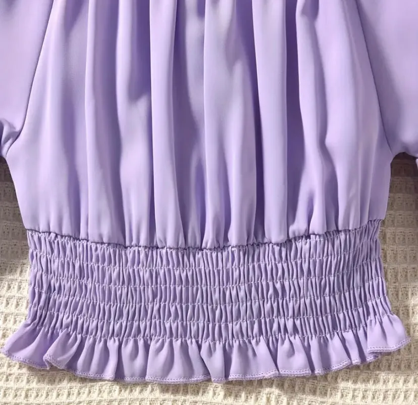 Purple 2pc Girls Crop Top and Matching Striped Shorts