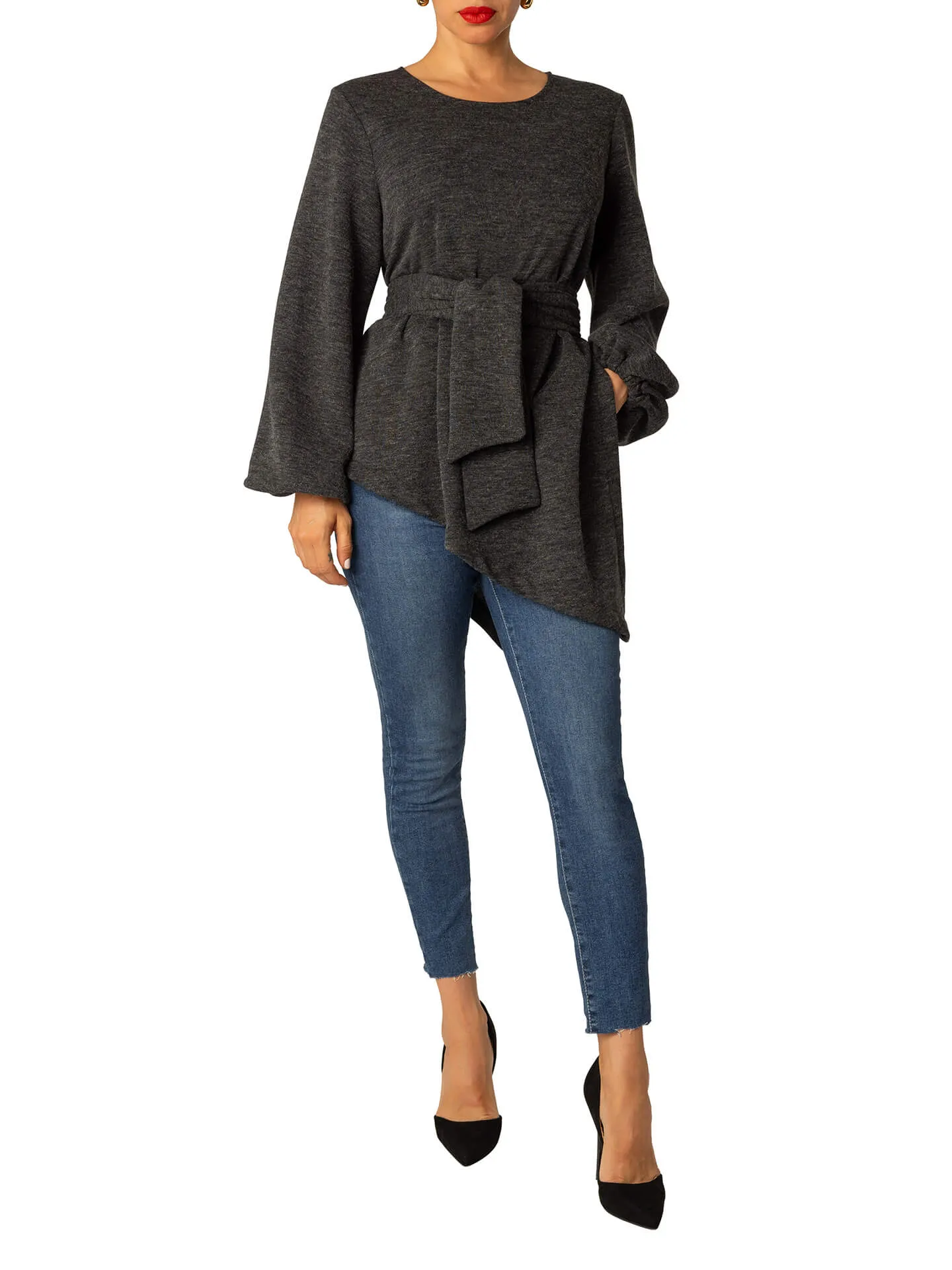 "Nayeli" Asymmetric Grey Top