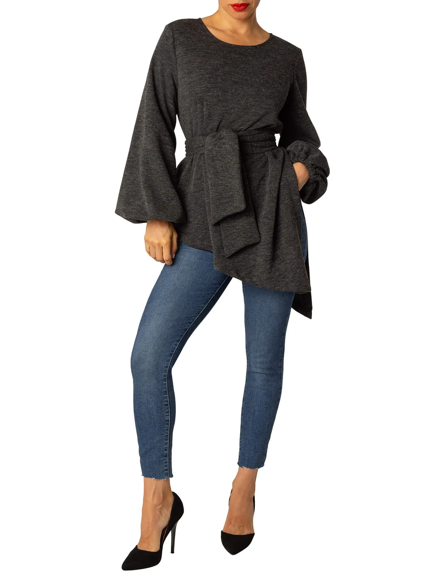 "Nayeli" Asymmetric Grey Top