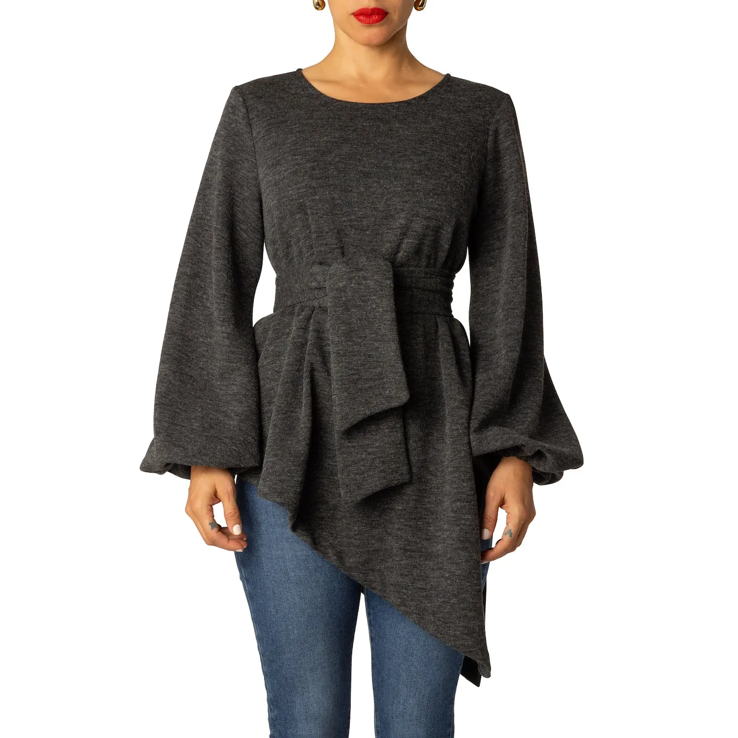 "Nayeli" Asymmetric Grey Top