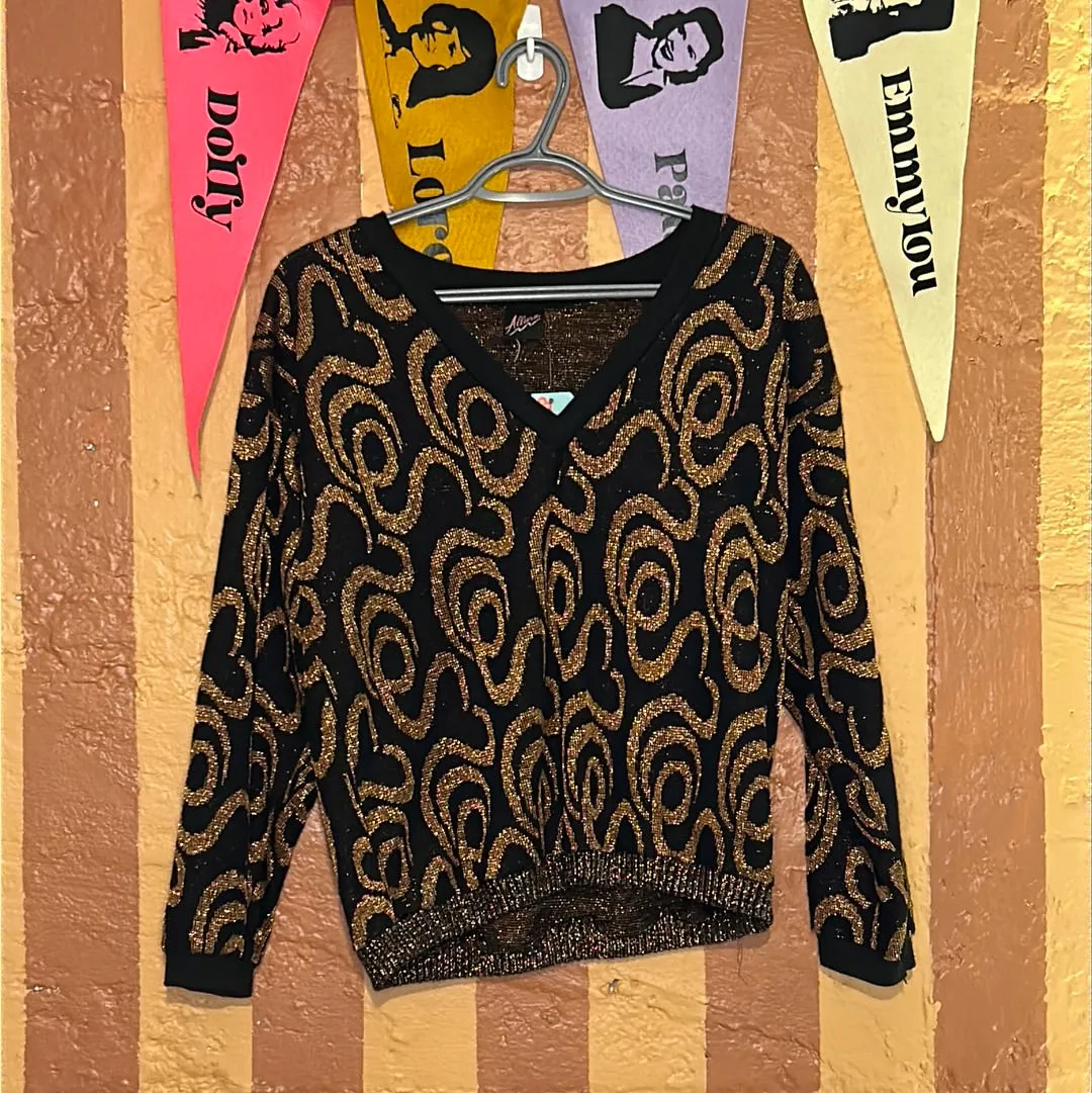 (RR2204) Gold and Black V-Neck Sweater
