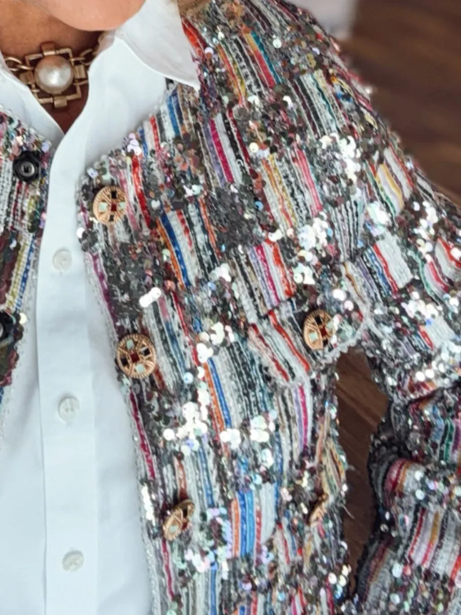 Sequin Button Down Front Chic Jacket