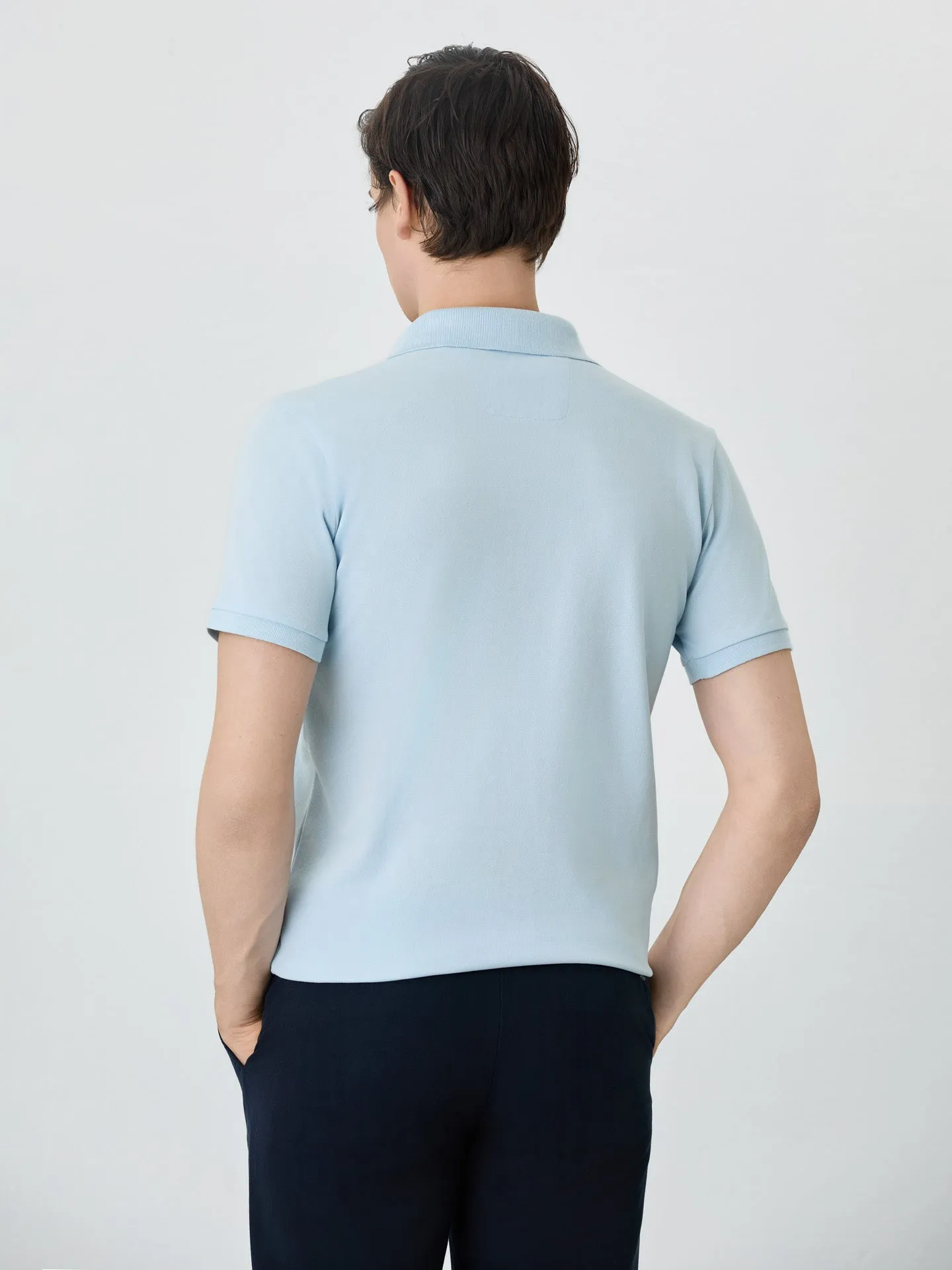 Slim Fit Piqué Polo With Ribbed Collar In Cotton Blend