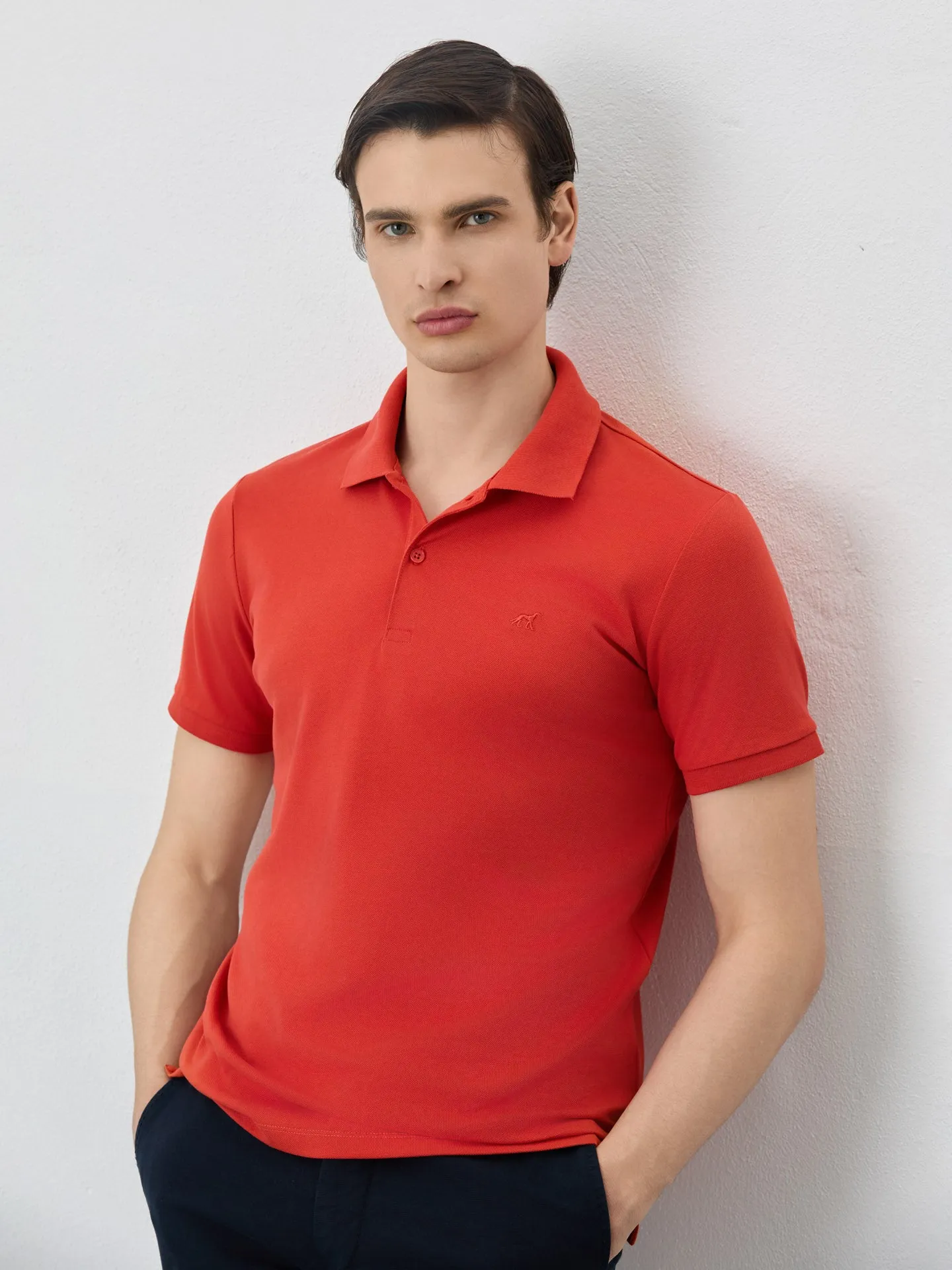 Slim Fit Piqué Polo With Ribbed Collar In Cotton Blend