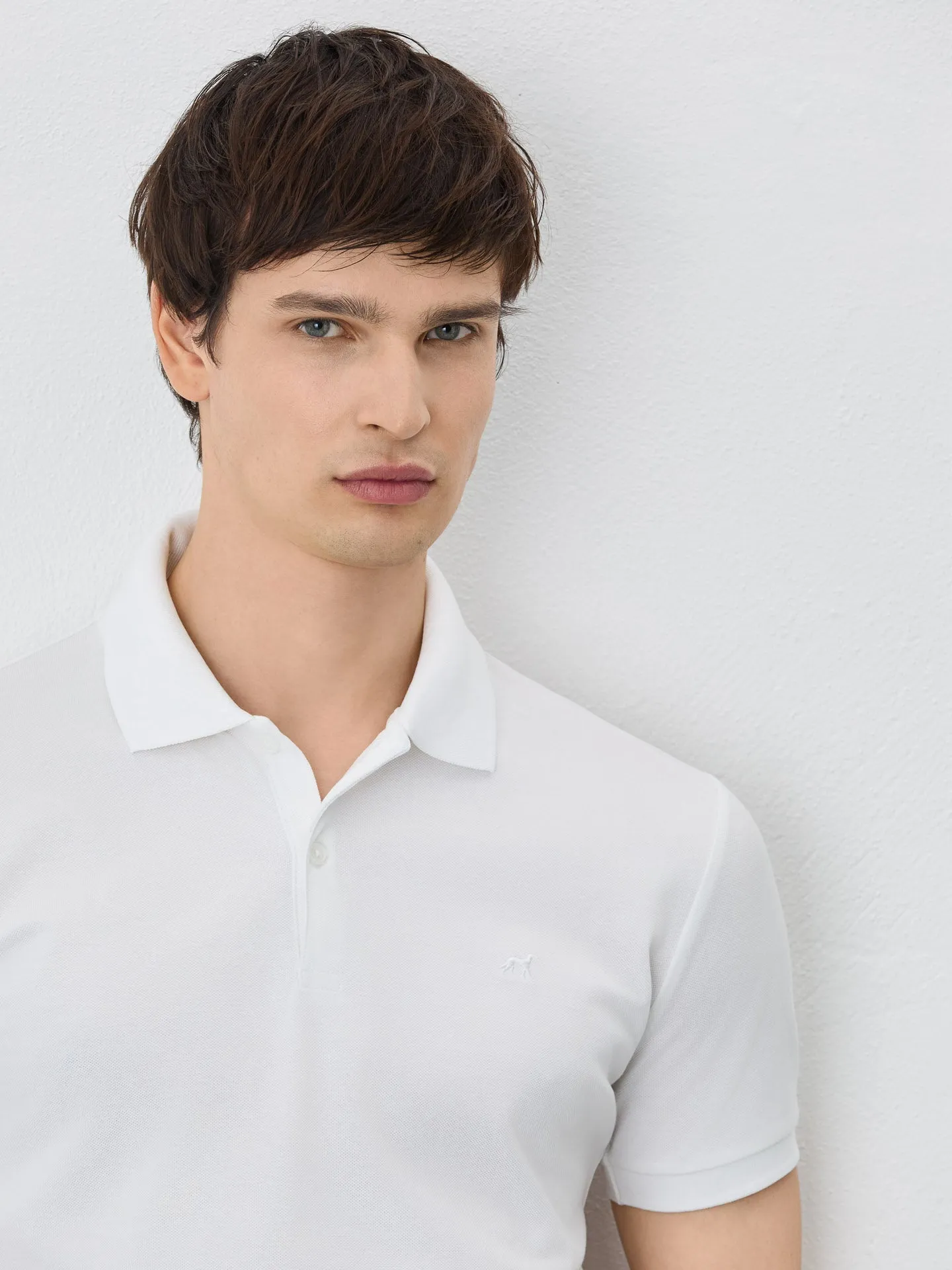 Slim Fit Piqué Polo With Ribbed Collar In Cotton Blend
