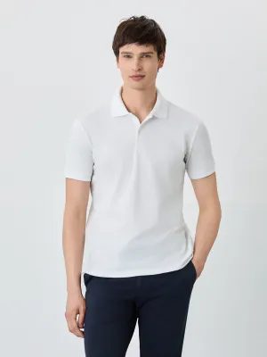 Slim Fit Piqué Polo With Ribbed Collar In Cotton Blend