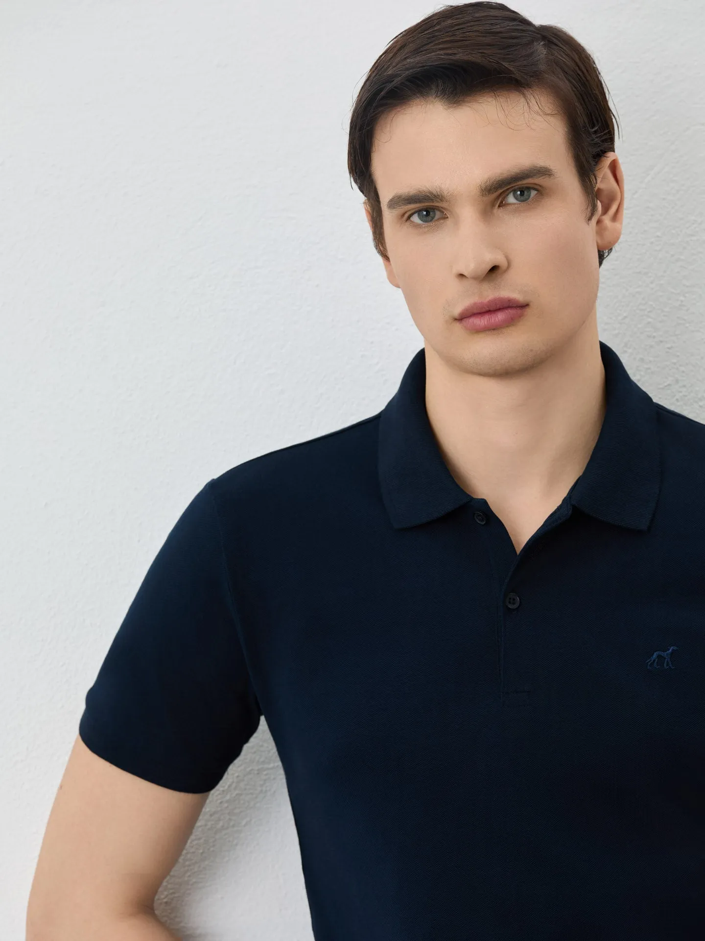 Slim Fit Piqué Polo With Ribbed Collar In Cotton Blend