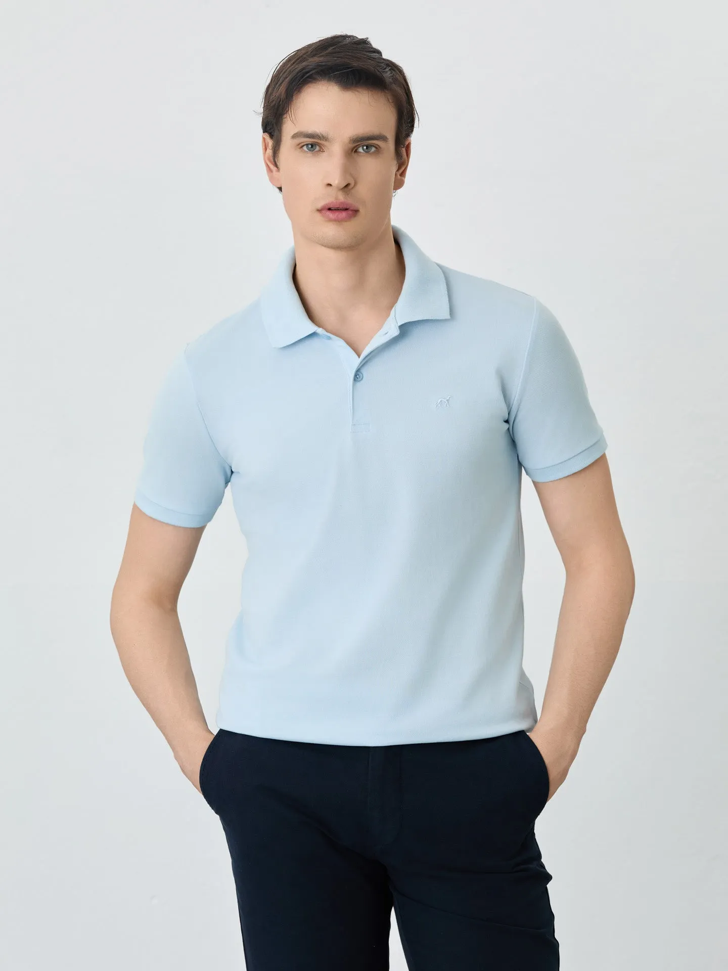 Slim Fit Piqué Polo With Ribbed Collar In Cotton Blend