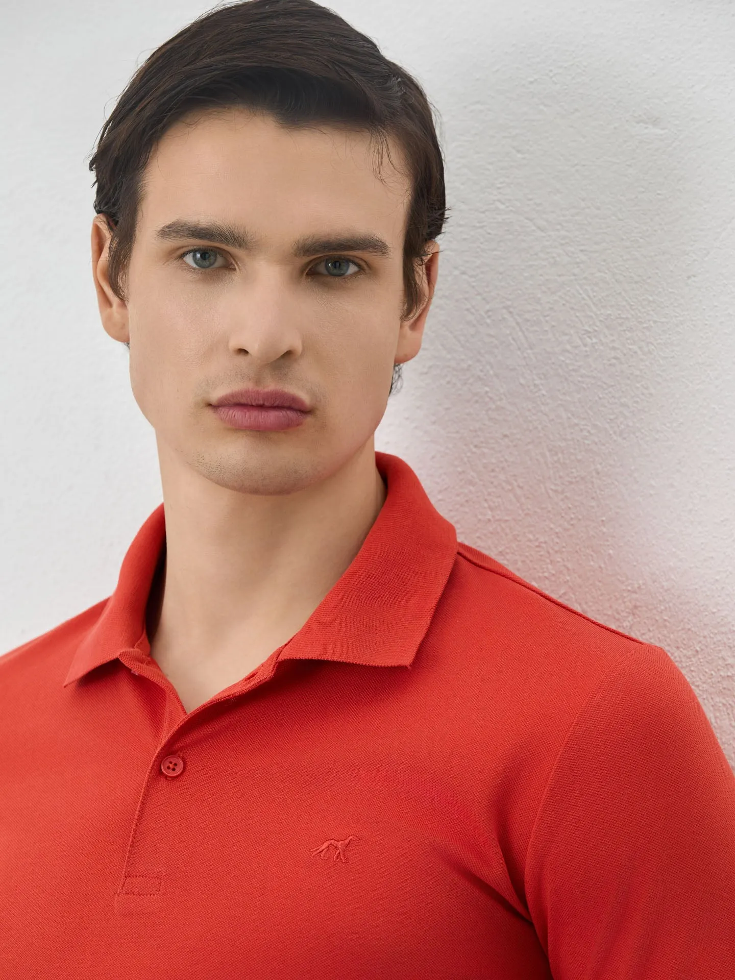 Slim Fit Piqué Polo With Ribbed Collar In Cotton Blend