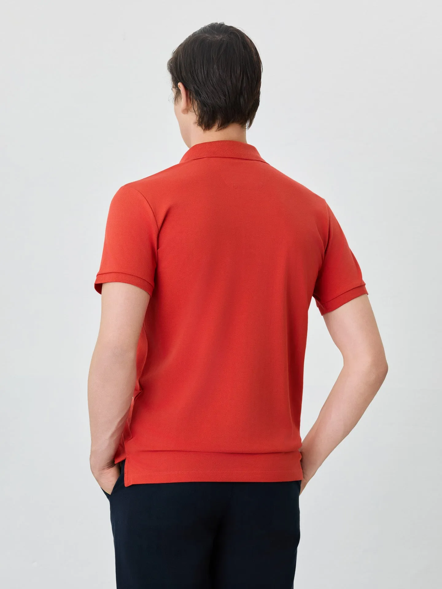 Slim Fit Piqué Polo With Ribbed Collar In Cotton Blend