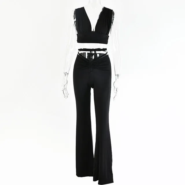 Solana Deep V-Neck Casual Vest 2 Piece Pant Suit Set