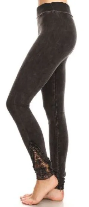 Straight Leg Yoga Pants with Lace Inserts