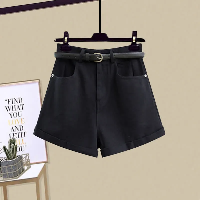 Stripe Pocket Crop Top T-Shirt Denim Shorts