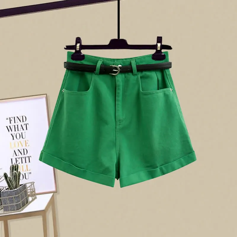 Stripe Pocket Crop Top T-Shirt Denim Shorts