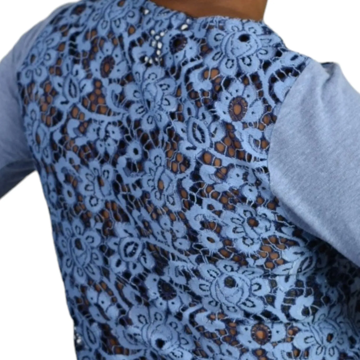Sundance Ariadna Top Blue Lace Knit Sweater Scallop Hem Long Sleeves Size XS
