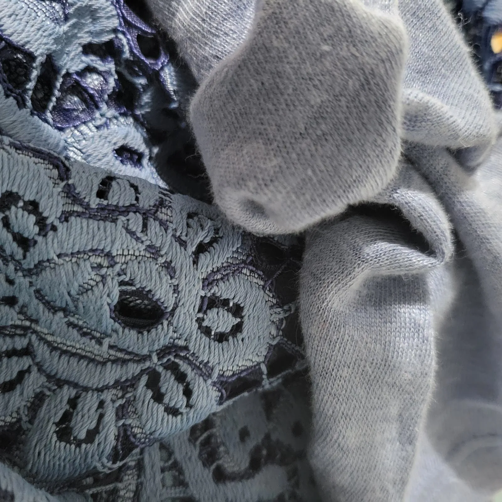 Sundance Ariadna Top Blue Lace Knit Sweater Scallop Hem Long Sleeves Size XS