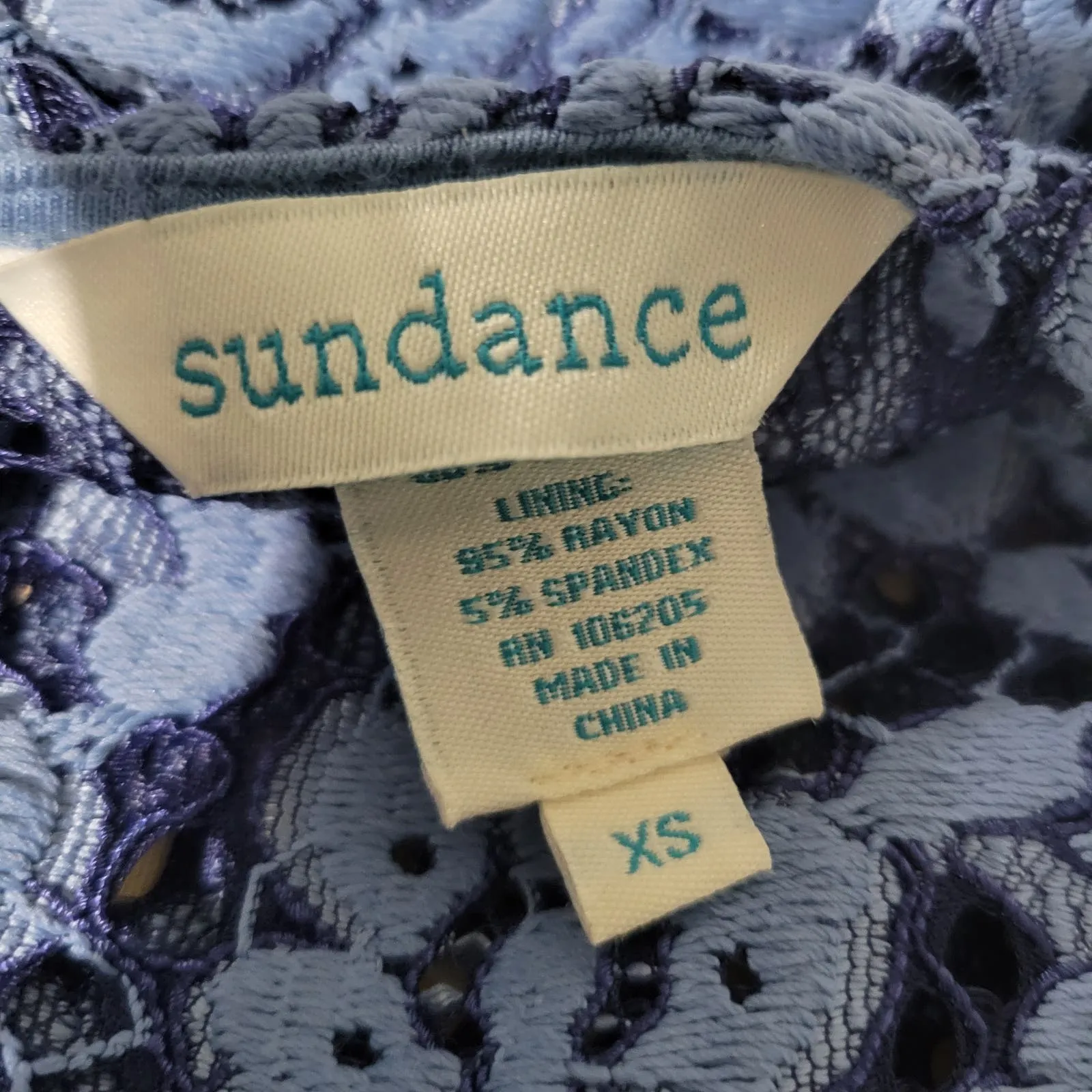 Sundance Ariadna Top Blue Lace Knit Sweater Scallop Hem Long Sleeves Size XS