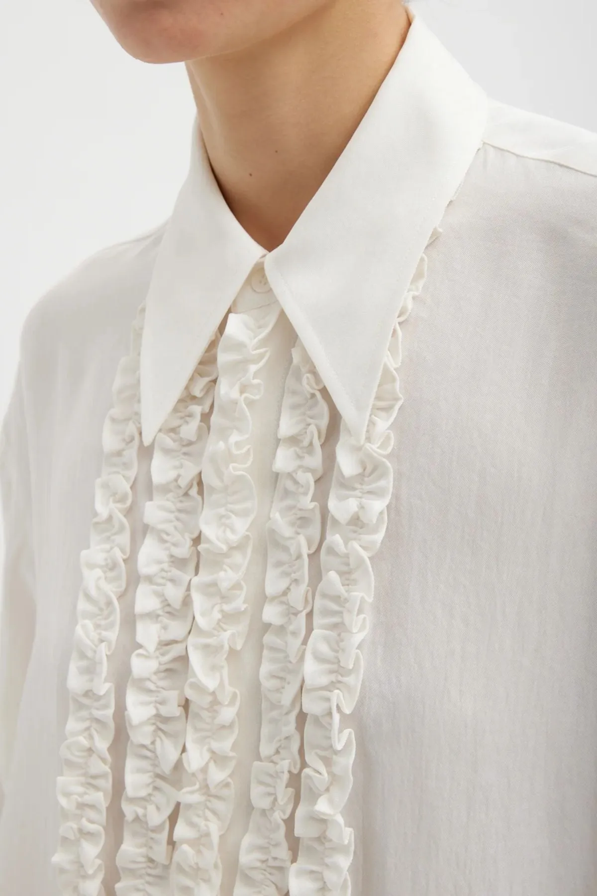 Tibi Winter Acetate Easy Tuxedo Shirt - White