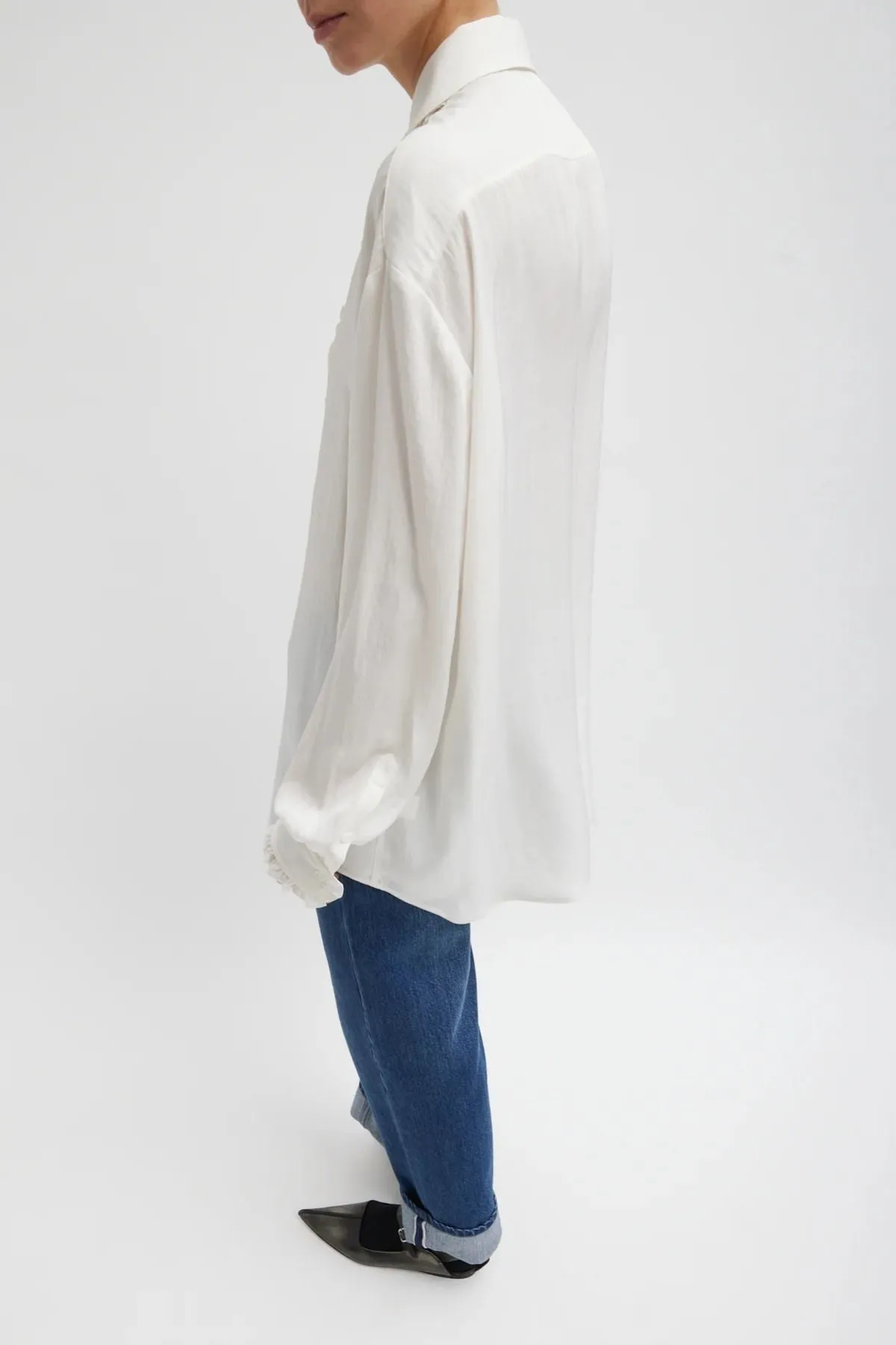 Tibi Winter Acetate Easy Tuxedo Shirt - White