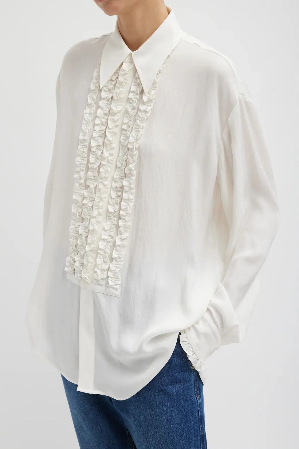 Tibi Winter Acetate Easy Tuxedo Shirt - White