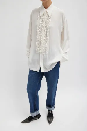 Tibi Winter Acetate Easy Tuxedo Shirt - White