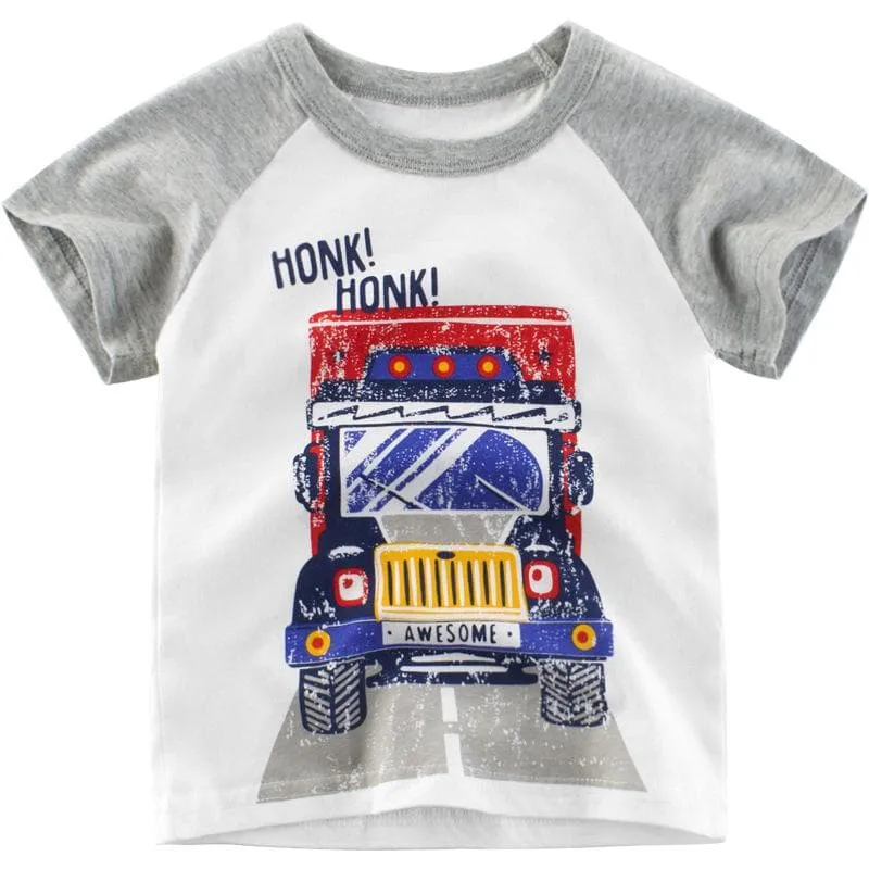 Toddler Boy's T-shirt with Cartoon Truck Pattern