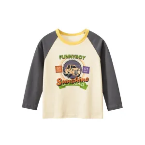 Toddler Boy's Vehicle Print Design Long Sleeve Cotton T-shirt