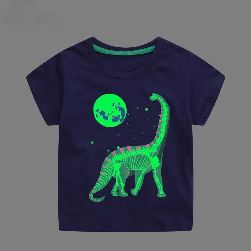 Toddler/Kid Boy's Dino In The Moonlight Glow Design T-shirt