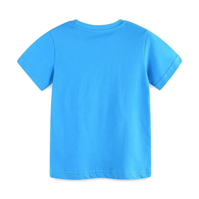 Toddler/Kid Boy's Dinosaur Design Blue Cotton T-shirt for Summer