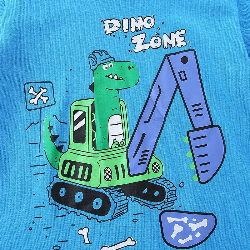 Toddler/Kid Boy's Dinosaur Design Blue Cotton T-shirt for Summer